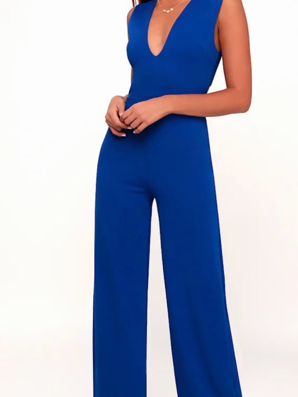 Lulus thinking out loud royal blue backless jumpsuit